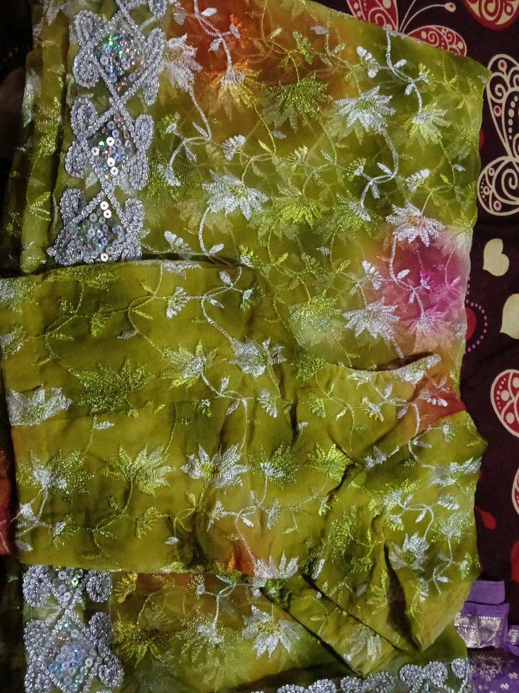 Embroidered Green Saree