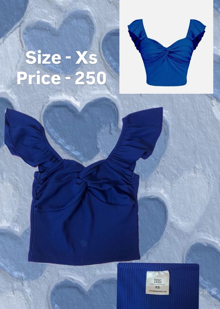 Blue Knotted Crop Top