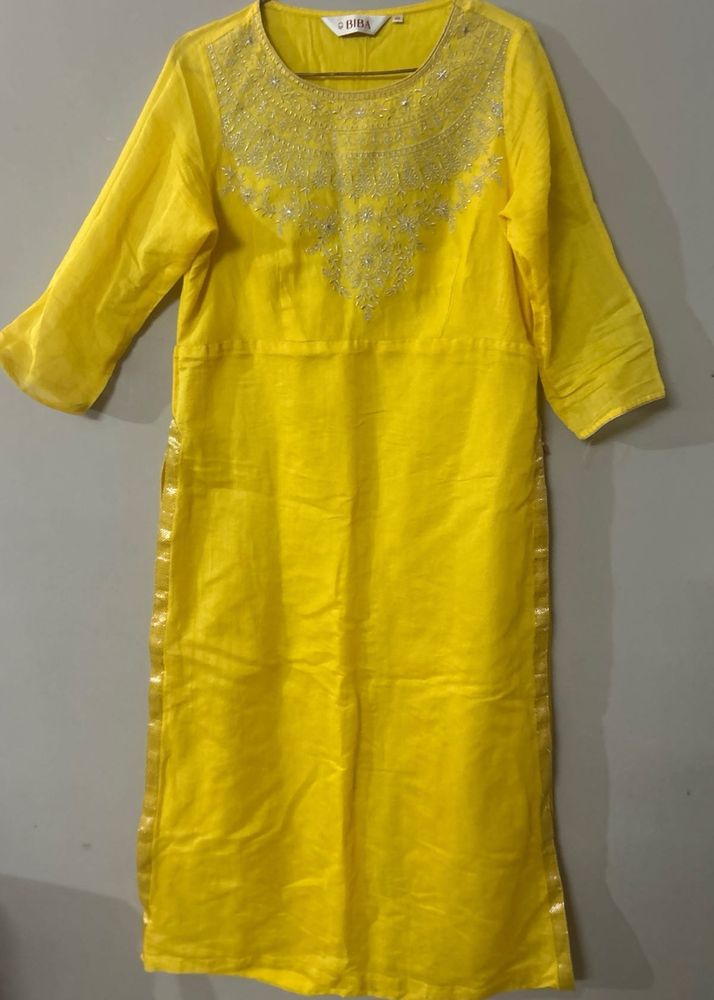 Yellow Embroidered Kurta