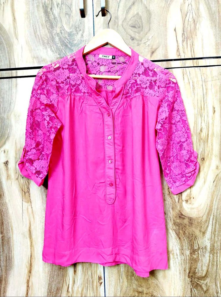 Pink Lace Detail Top size-36
