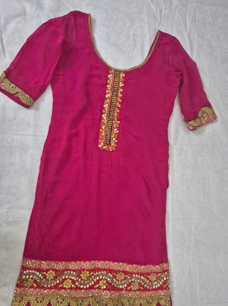 Pink Georgette Gota Patti Work Kurti