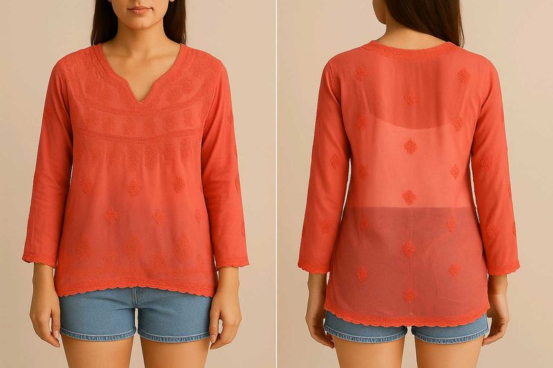 Coral Embroidered Tunic