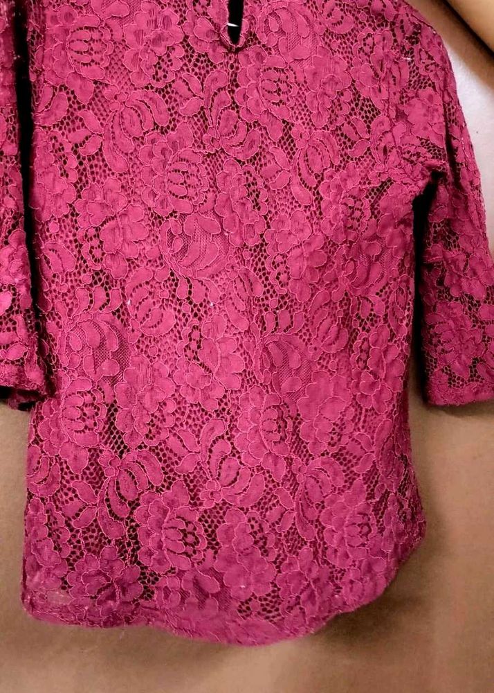 Maroon Lace Top Flora Embroided