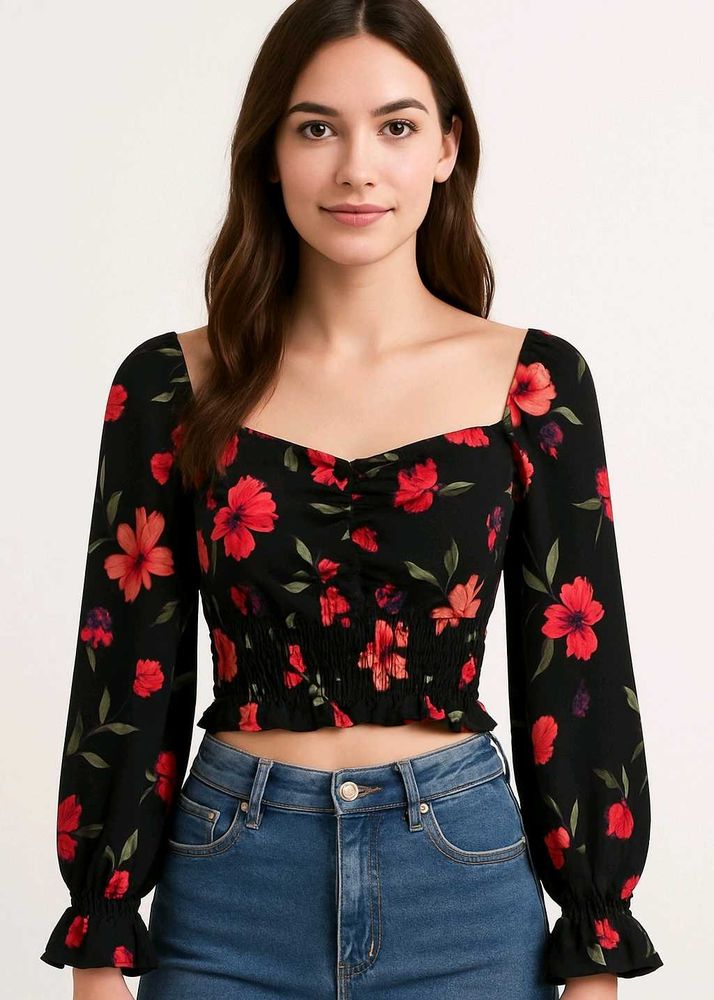 Floral Off-Shoulder Crop Top for Women