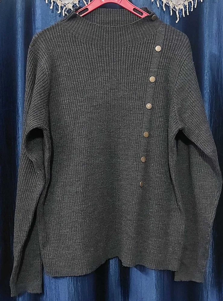 Gray Knit Button Sweater