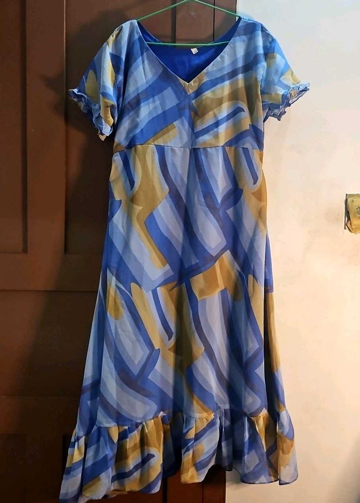 Stylish Blue Patterned Maxi Dress