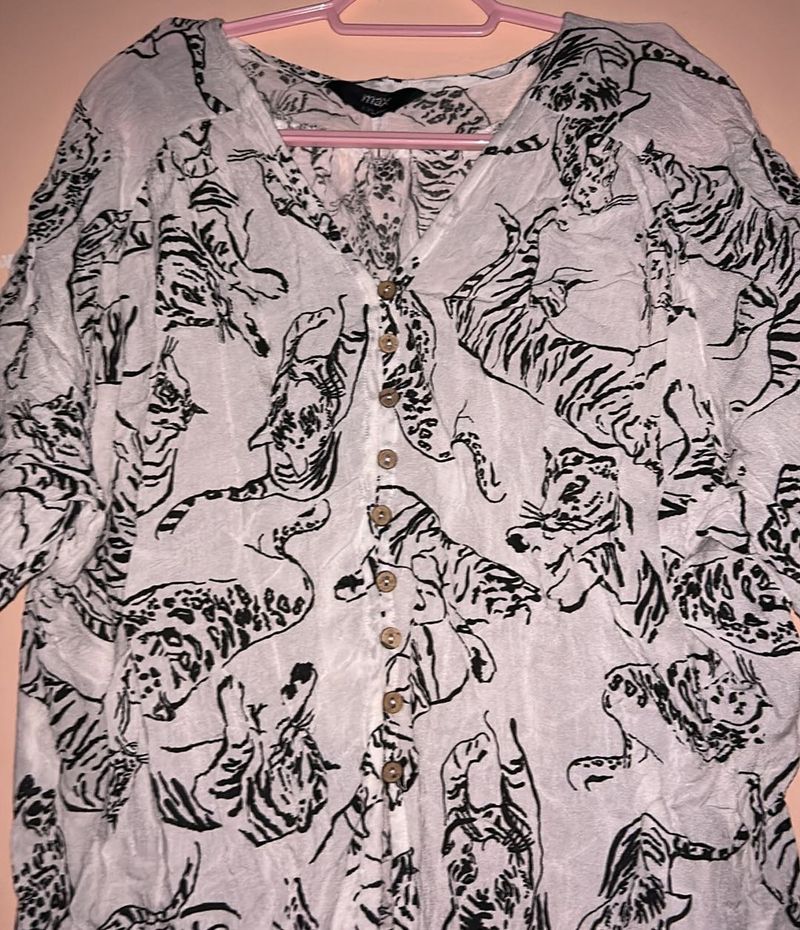 Tiger Print Button Down Top