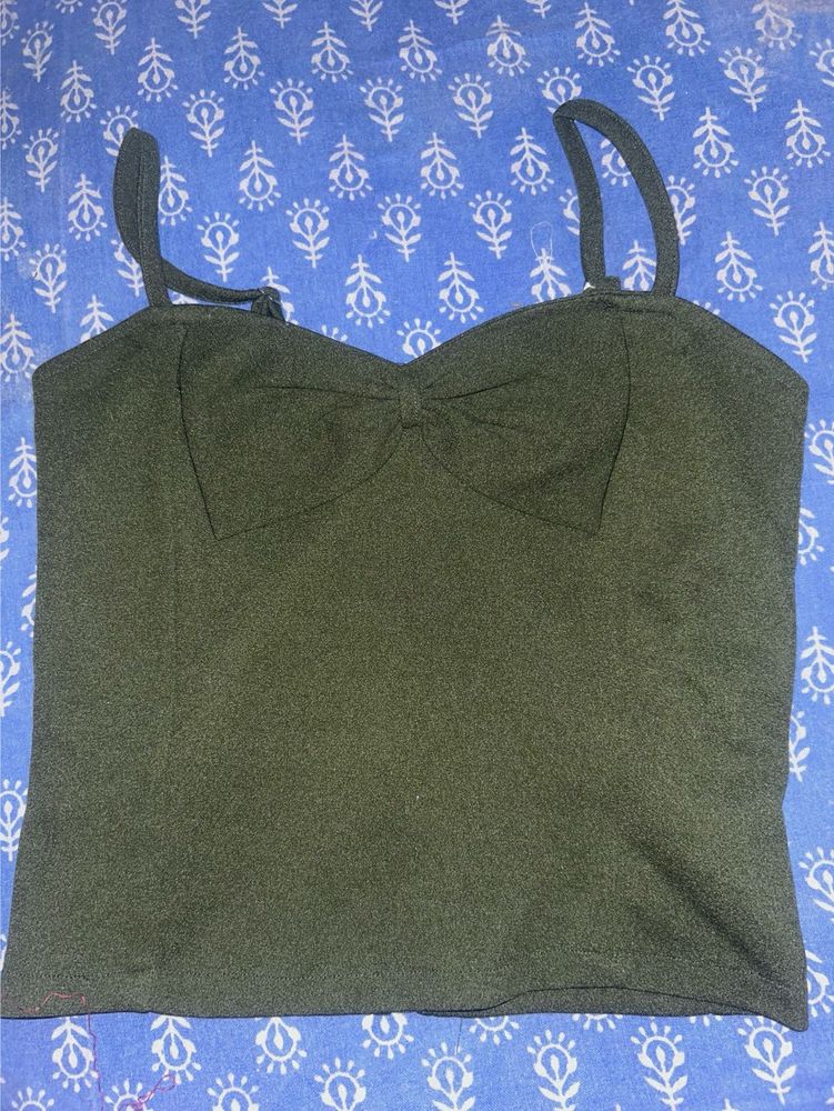 Olive Green Bow Spaghetti Top