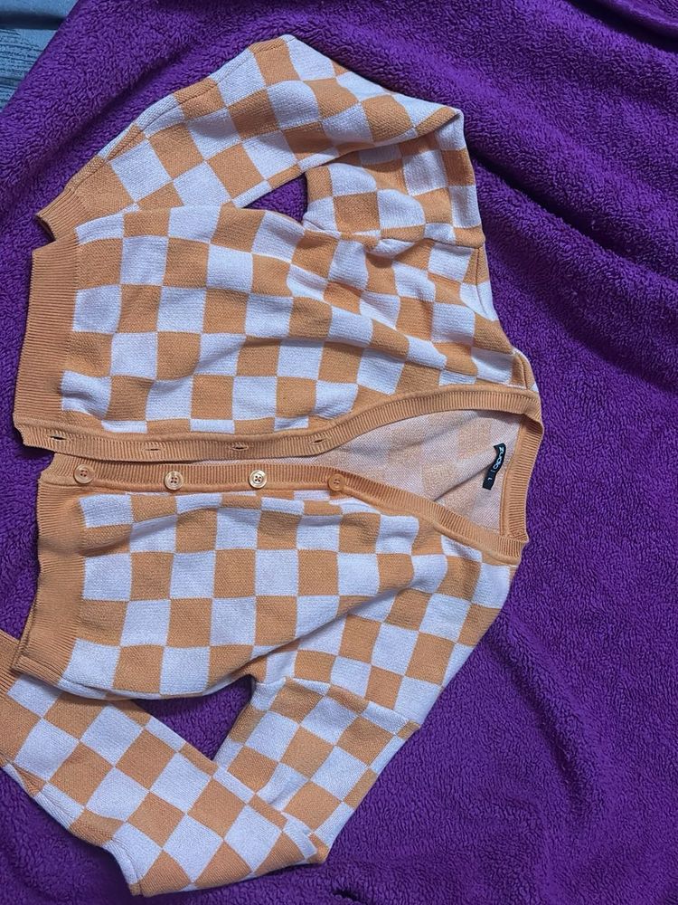 Checkered Knit Cardigan