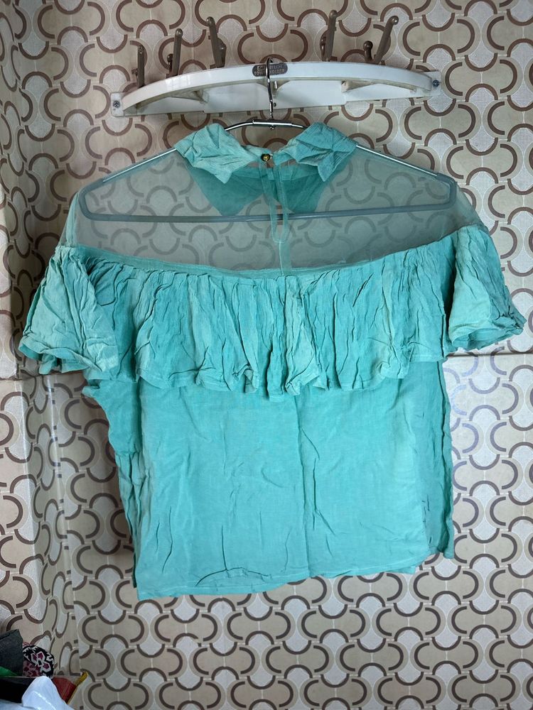 Aqua Ruffle Sheer Top