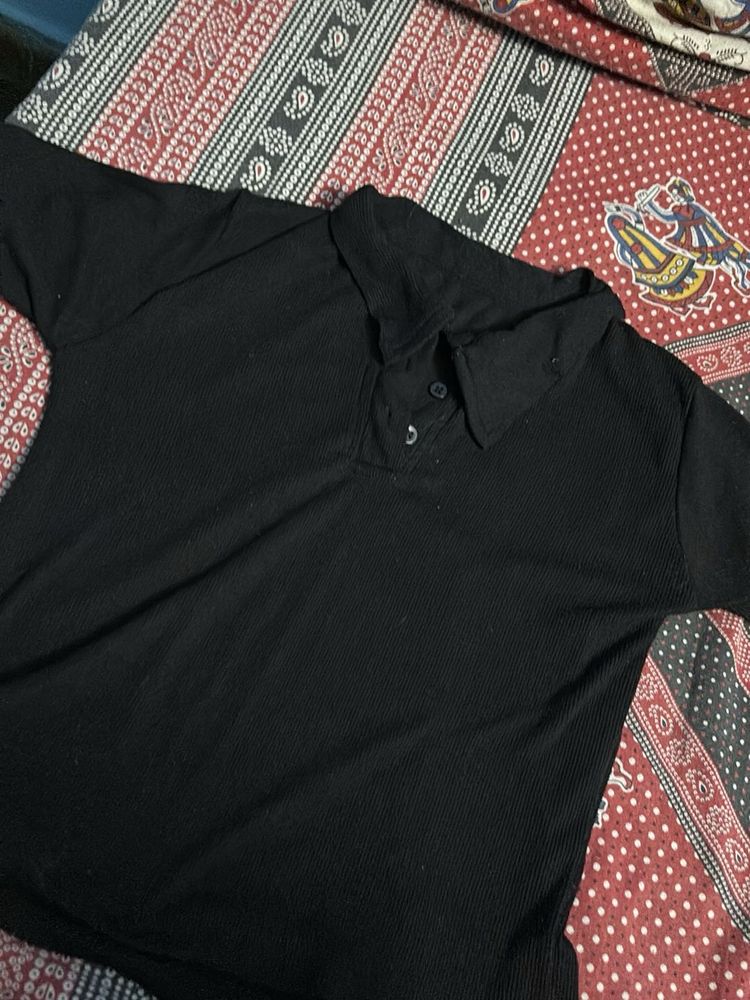 black polo crop t shirt