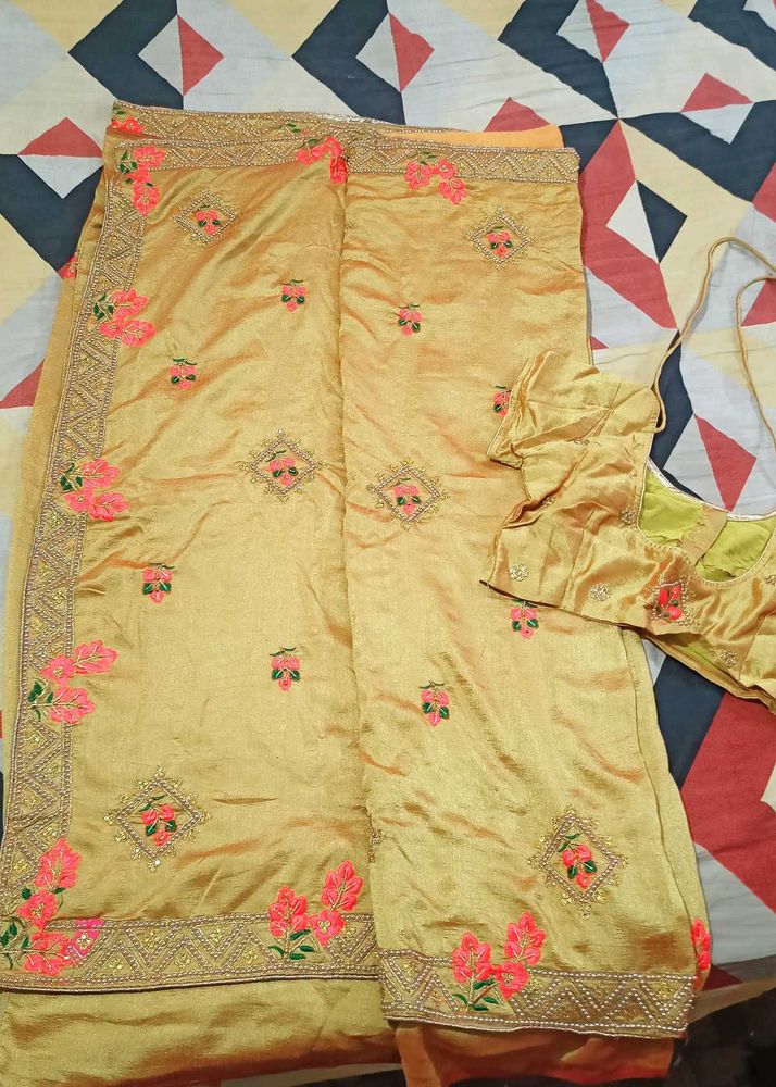 Lemon Yellow Green Saree