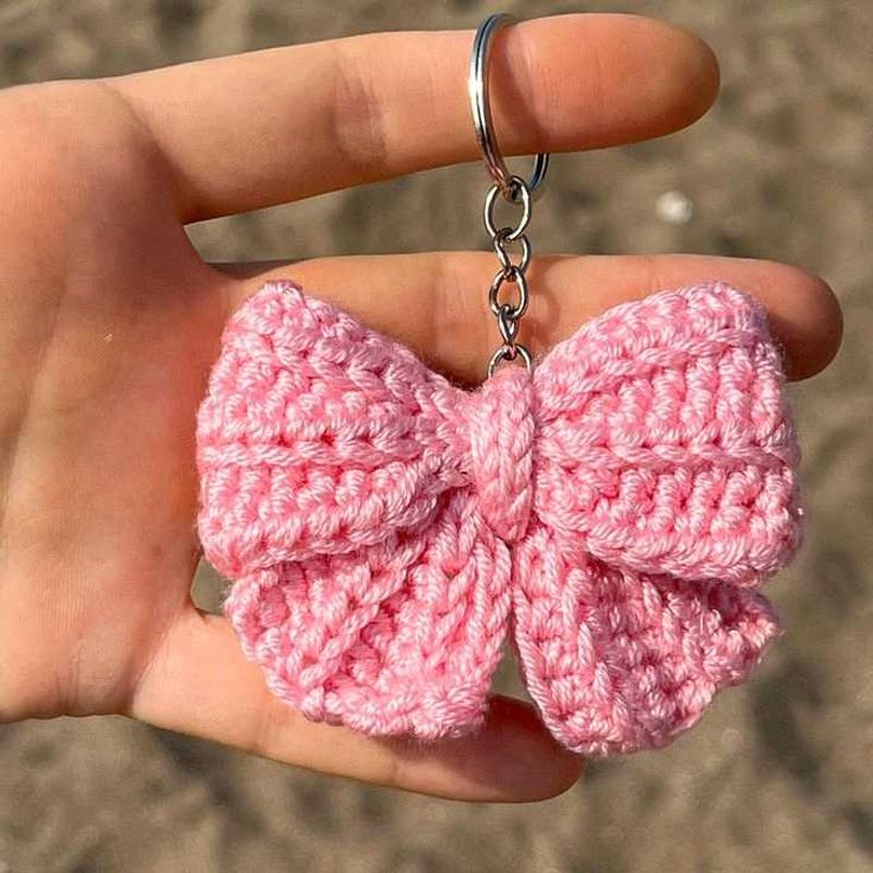 Pink Bow Crochet Keychain