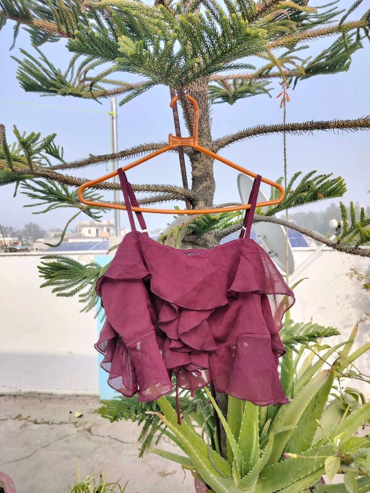 Maroon Ruffle Crop Top