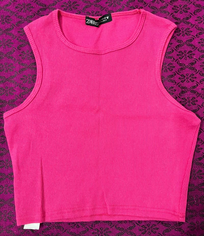 zara pink crop top small