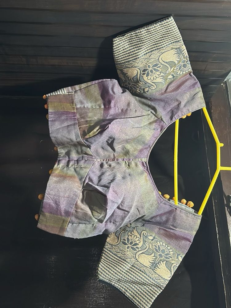 Elegant Purple &amp; Green Sari Blouse