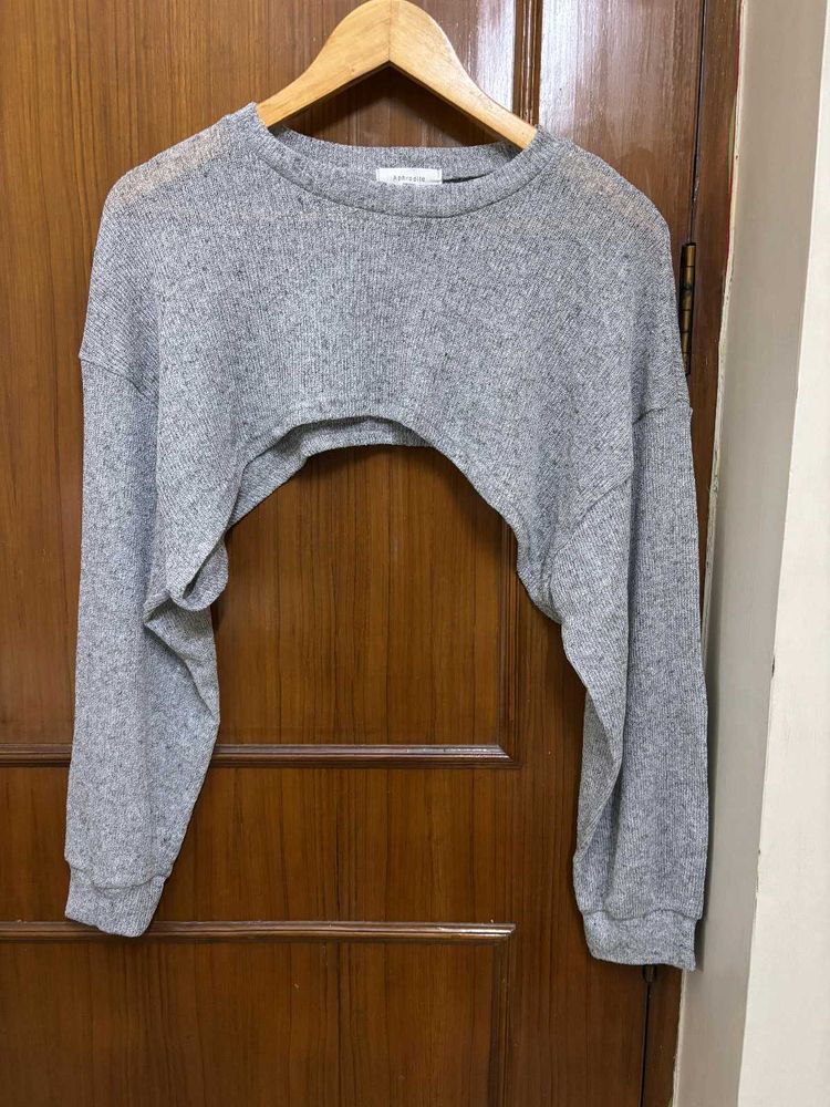 Grey Cropped Long Sleeve Top