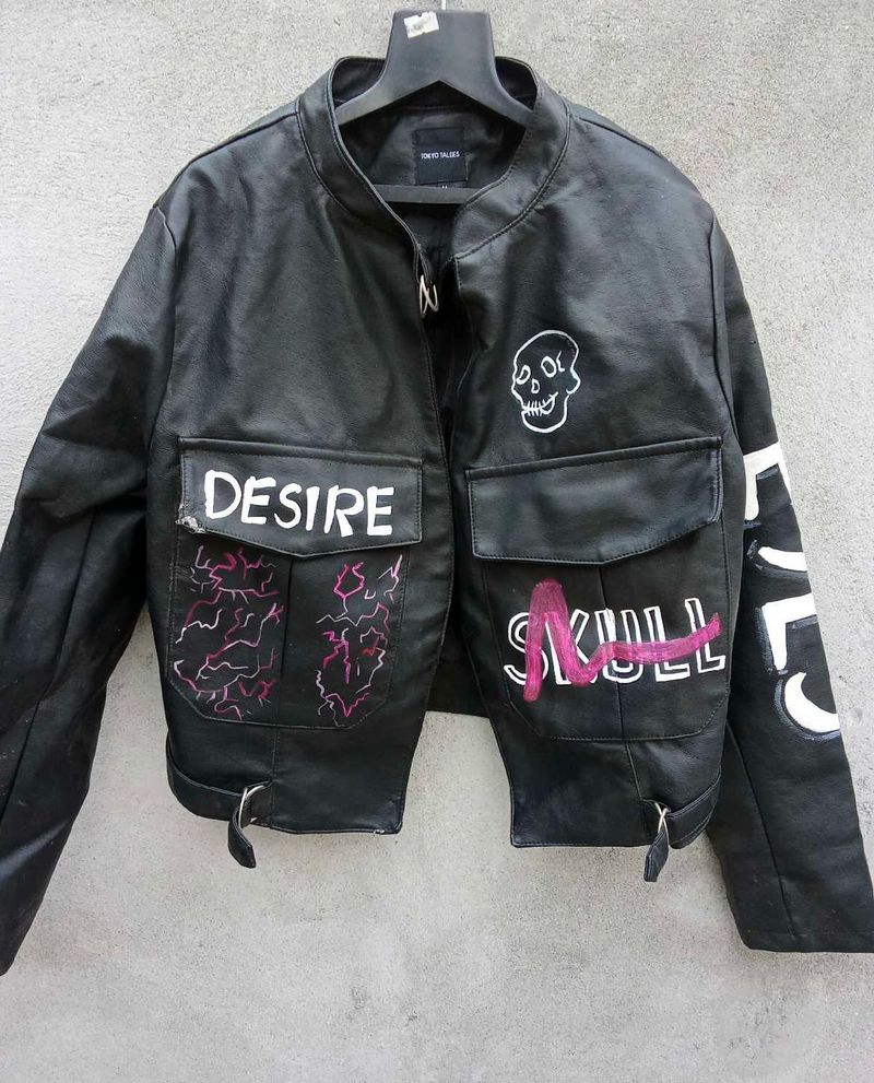 Edgy Punk leather y2k vintage glow in dark jacket