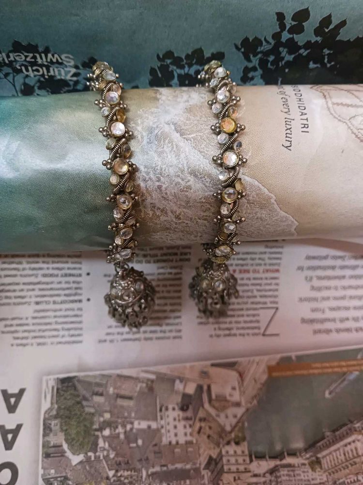 Set Of 2 Silver-Plated Faux Kundan &amp; Beads Studded