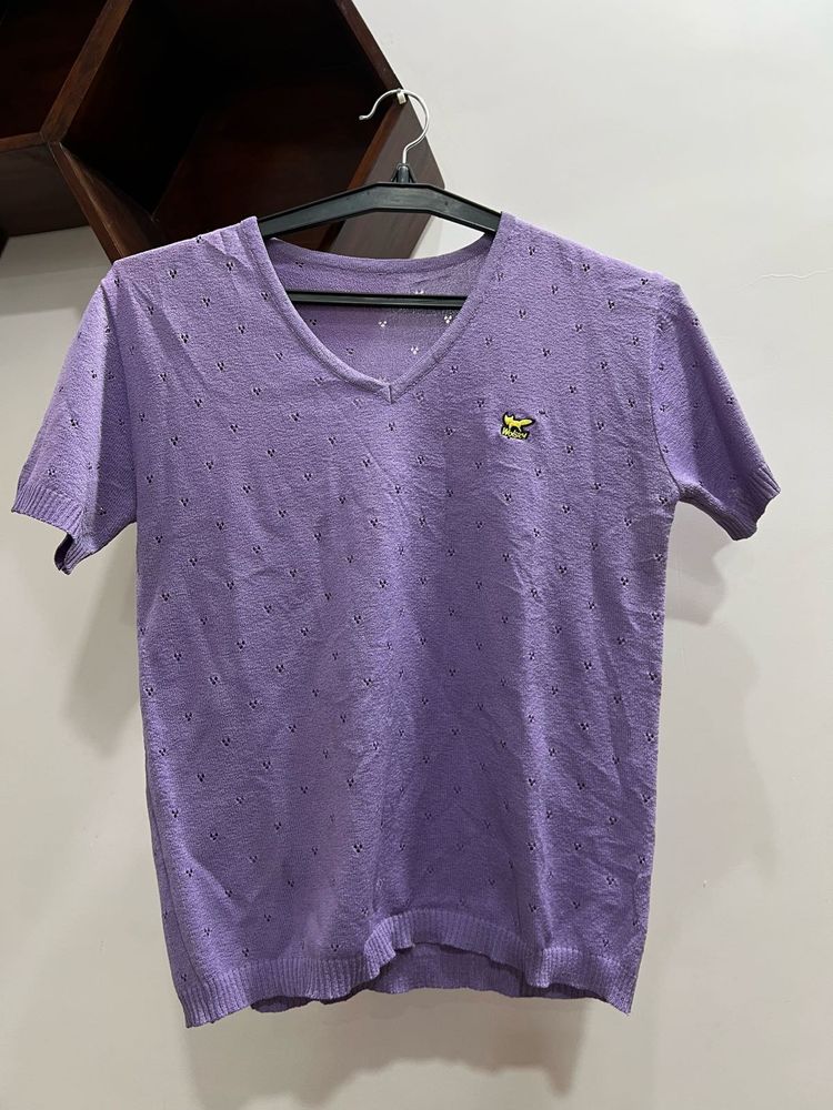 Purple V-Neck Knit Top