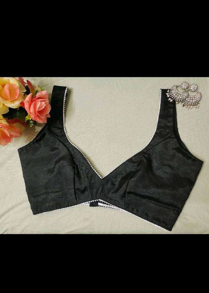 Silk Deep Neck Non Padded Blouse Woth Gota Lace Be