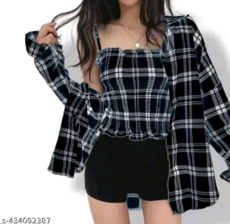 Plaid Top &amp; Shirt Set