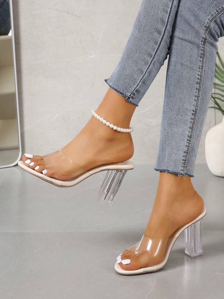 Clear Block Heel Mules