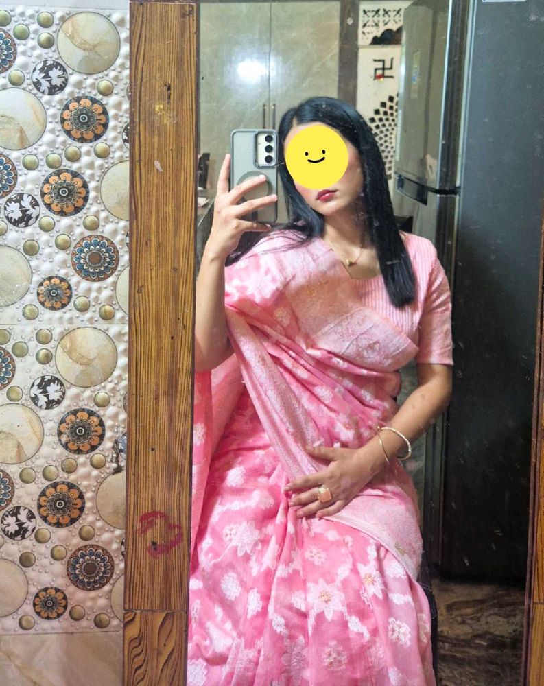 Pink Floral Saree with stitched blouse