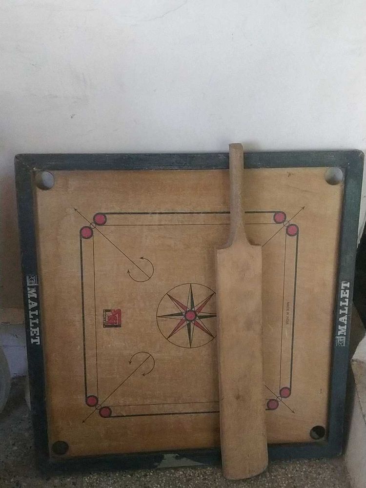 Carrom Board with Cricket Bat