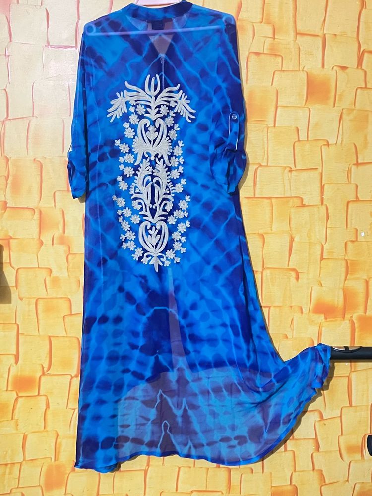 Blue Tie-Dye Embroidered Tunic