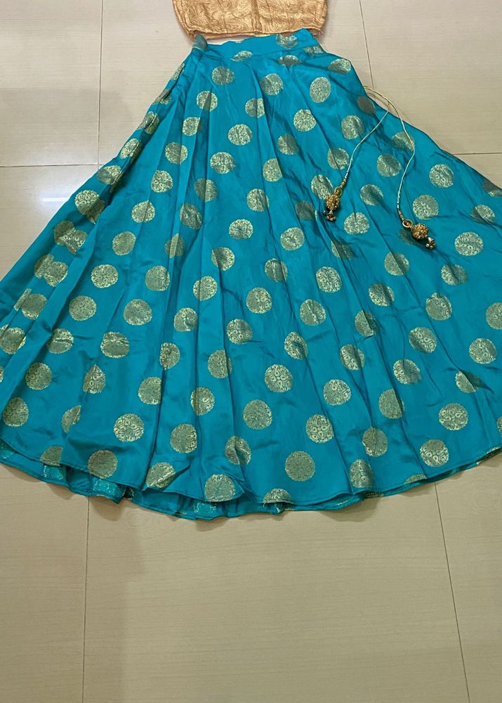 Teal &amp; Gold Lehenga Skirt