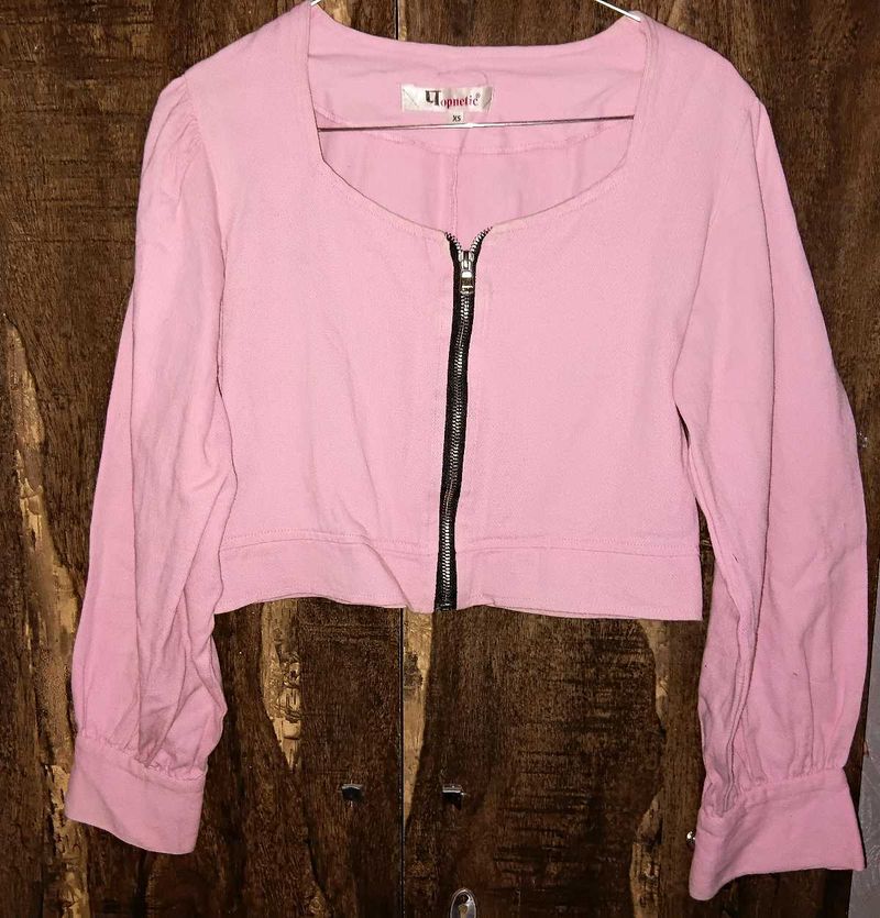 Pink Zip-Up Crop Jacket