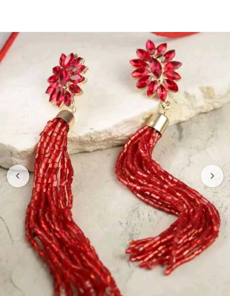 Red Tassel Statement Earrings