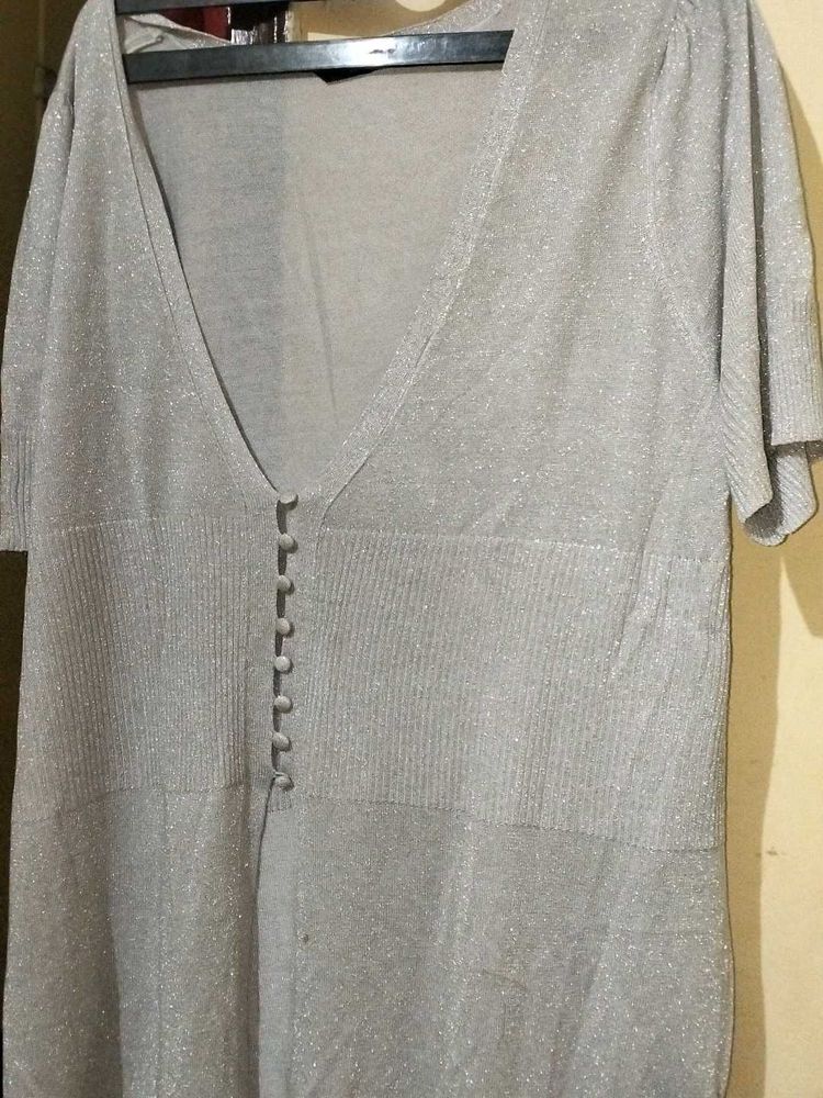 Silver Shimmer Button-Down Cardigan