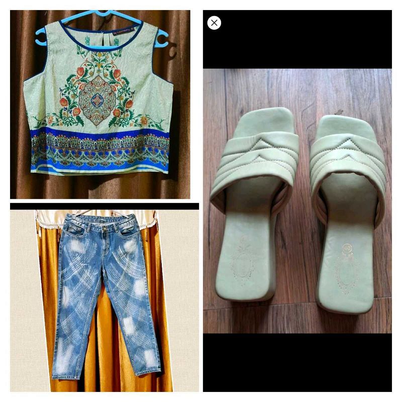 Combo Of 3,a top  jeans n Footwear Size 7