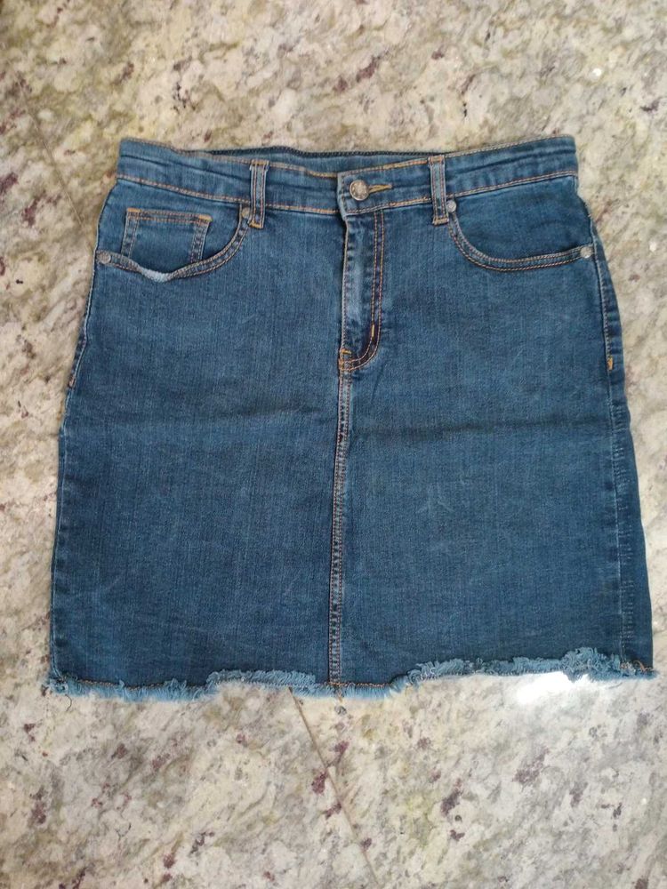 MAX Denim Skirt with Ruffle Ripped Design, Size -S