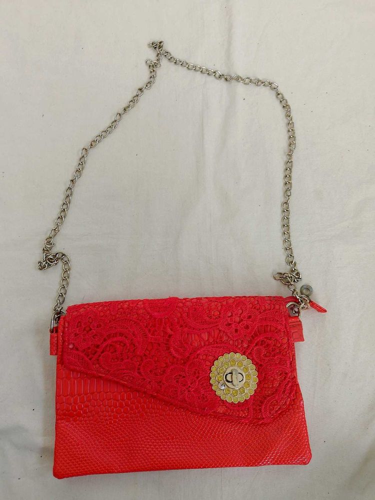 Red Clutch with Chain Strap