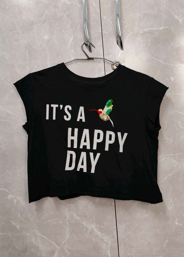 Black Happy Day Crop Top