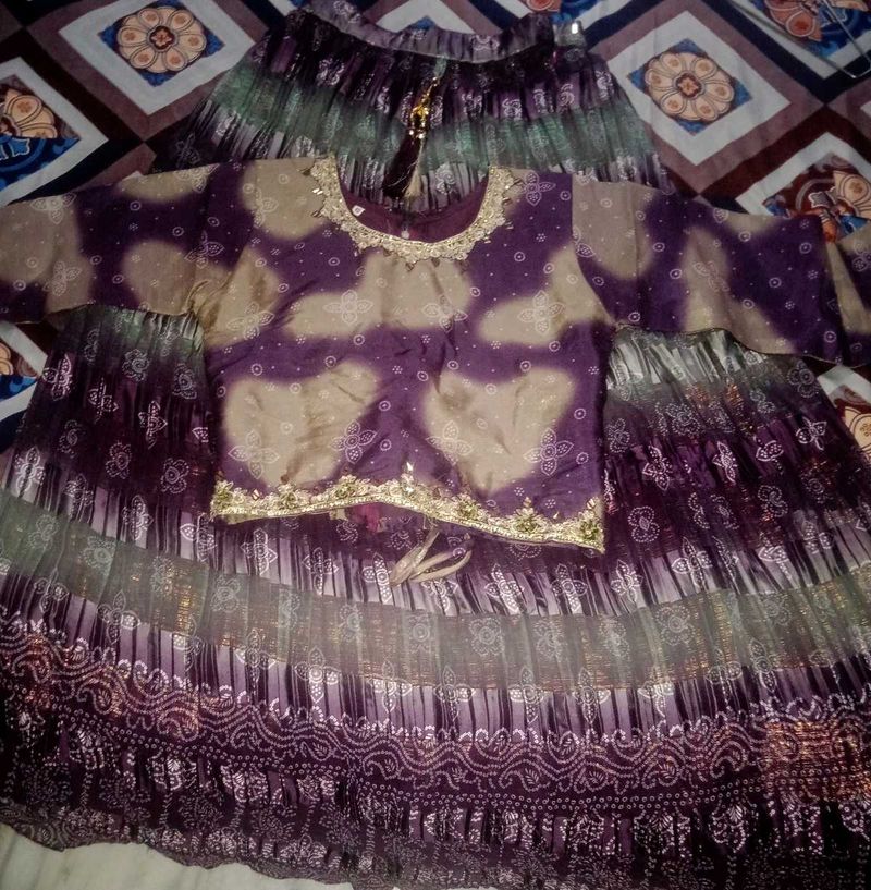 Purple Bandhani Lehenga Choli Set