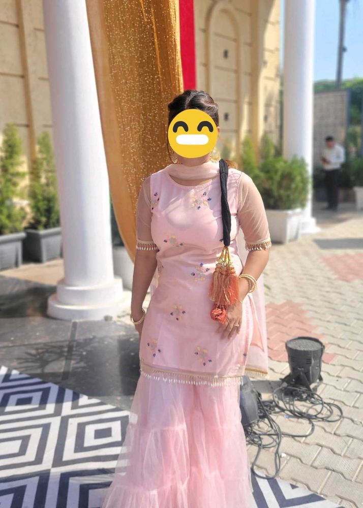 Pink Embroidered Kurta With Sharara And Dupatta
