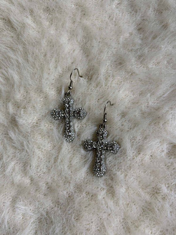 Iced Goth Cross Earrings