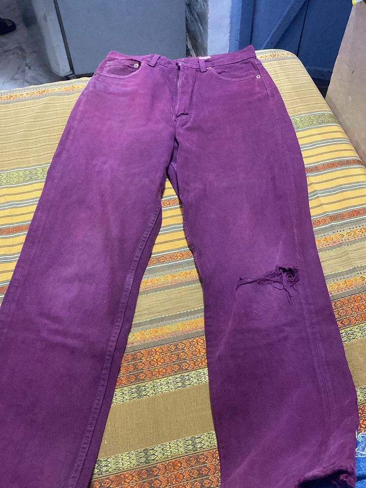 Purple Denim Jeans with Rips