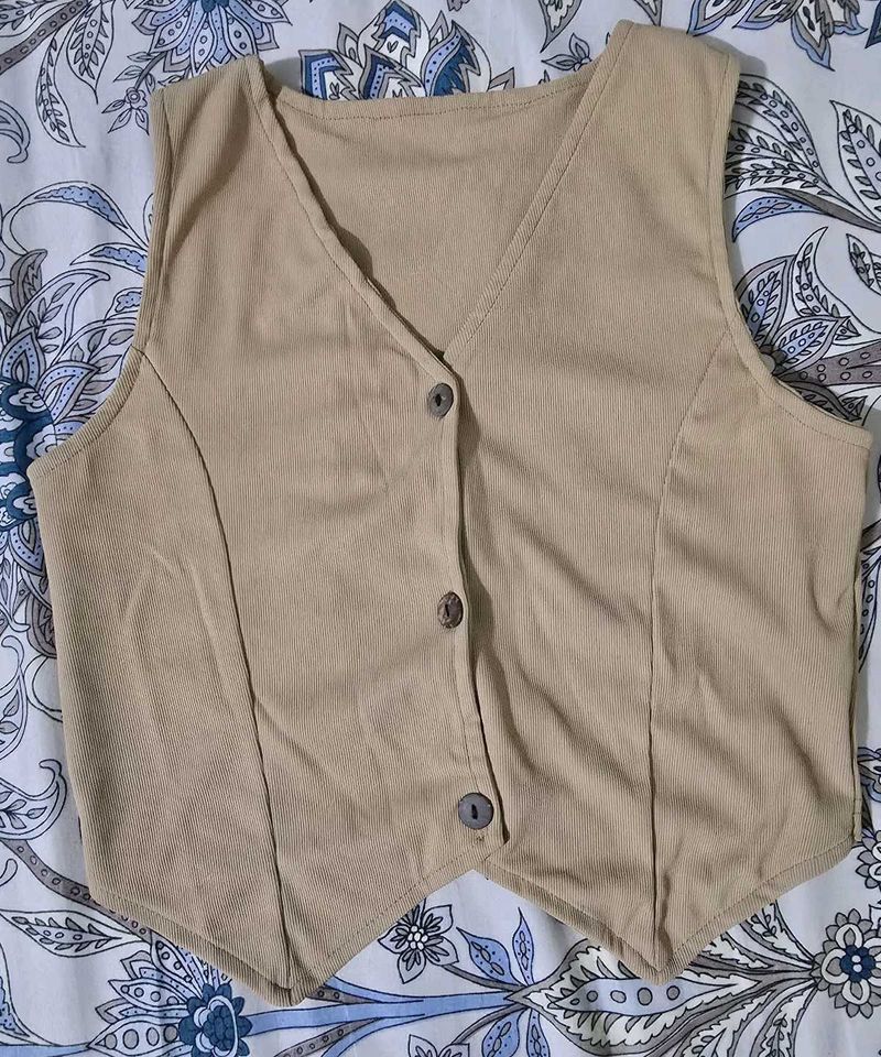Beige Button-Down Vest