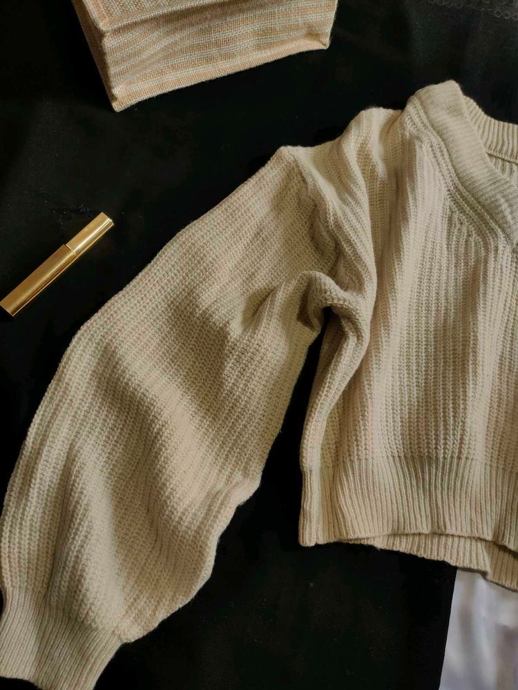 Cream Knit Cropped Sweater