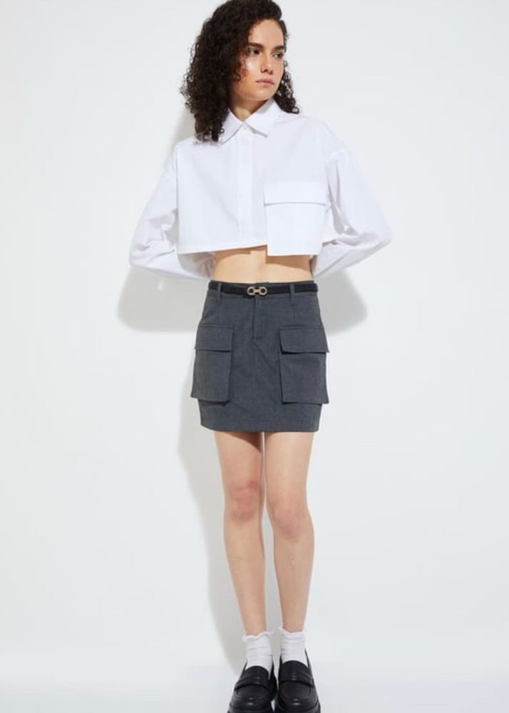 Gray Mini Skirt with Pockets