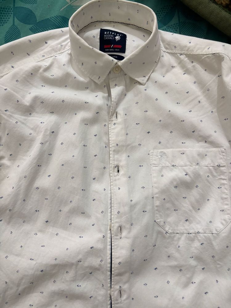 Netplay Modern Casuals Shirt White And Navy Blue
