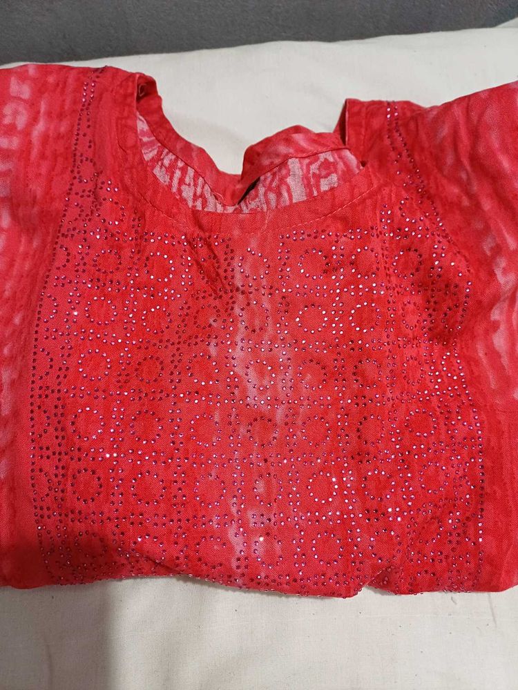 Red Embellished Kurta