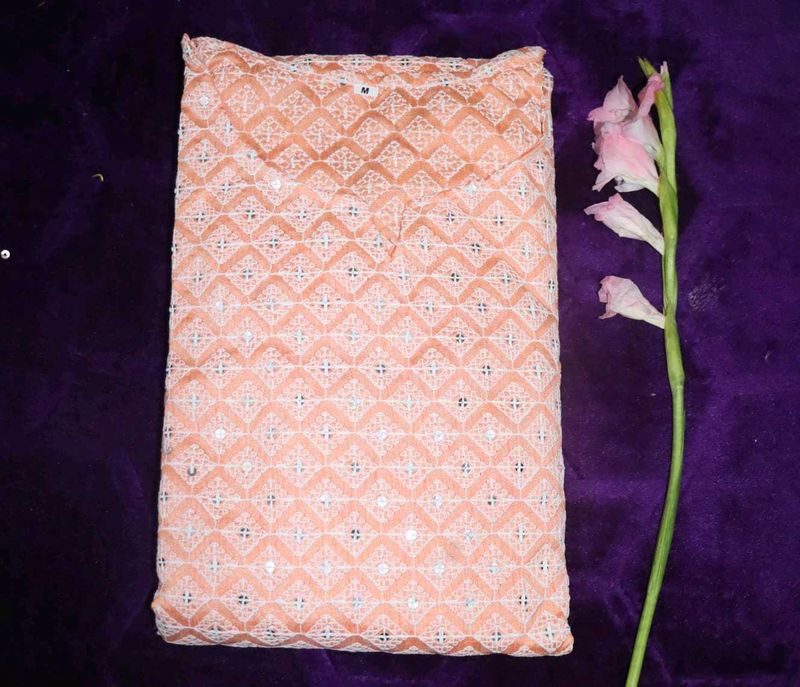 Peach Embroidered Kurti Fabric