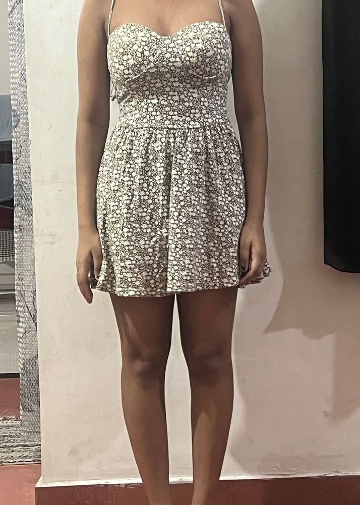 Floral Olive And White Mini Dress