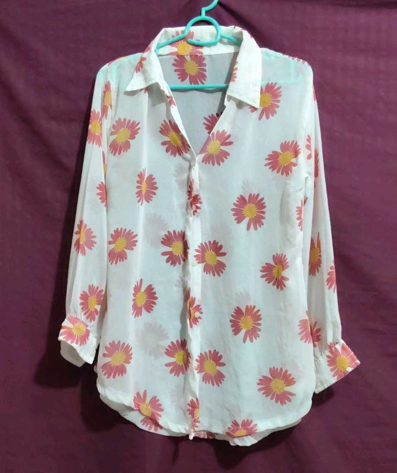 Floral Print Sheer Shirt